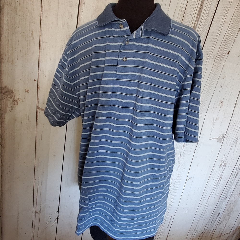 Knightsbridge short sleeved polo shirt piquét knit blue striped Large